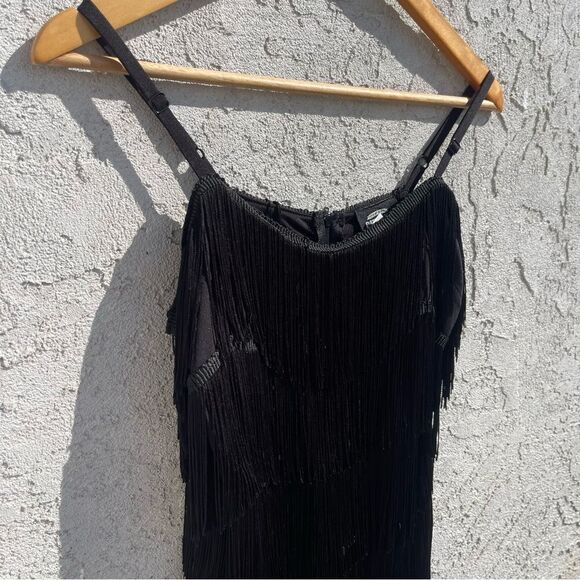 Mini Dress SZ SM All-Over Fringe Black - Flapper 1920s Gatsby Burlesque Art Deco - Picture 3 of 8